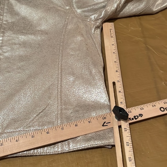 Newport News size 14 silver metallic leather jacket lined mandarin collar - Picture 13 of 14